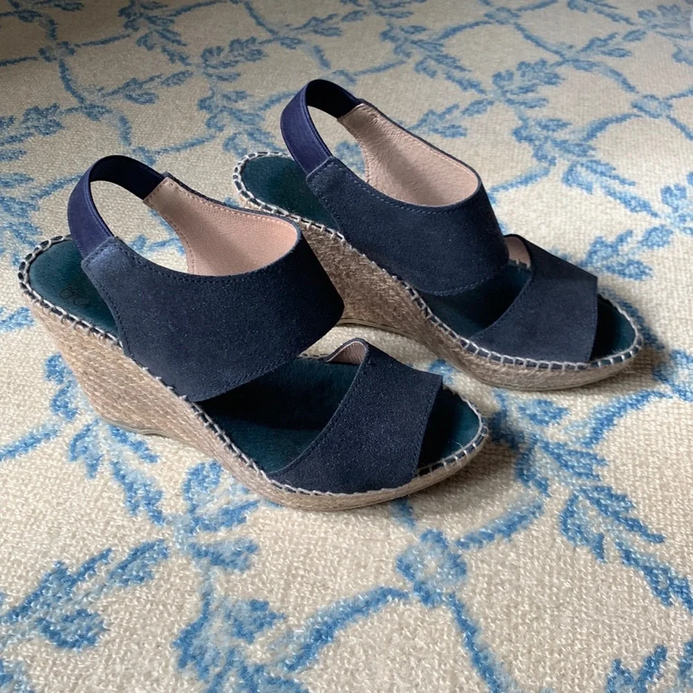 Andre Assous Navy Blue Open-Toe Espadrille Wedges